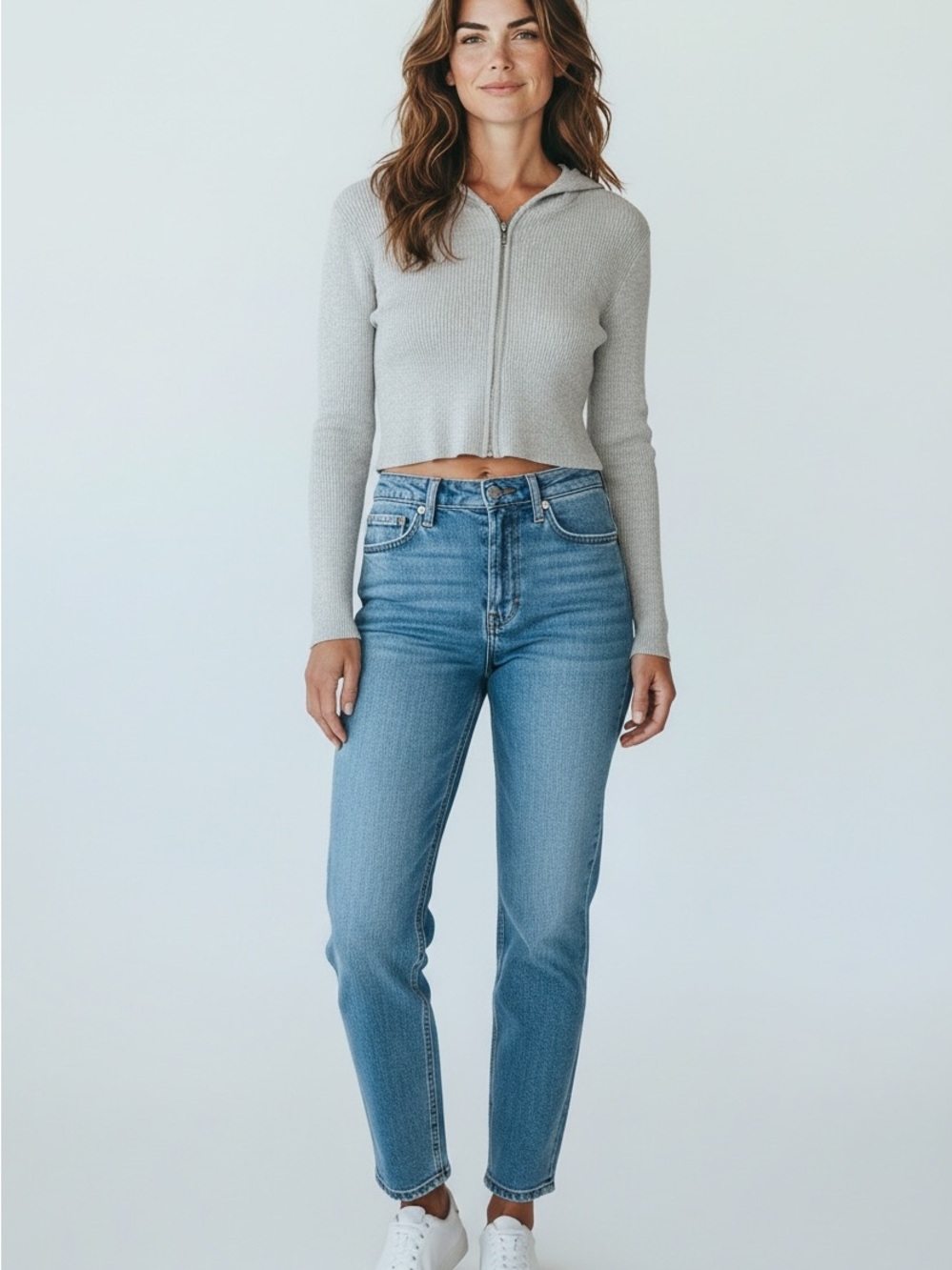17 Brandy Melville Light Gray Cropped Zip Hoodie